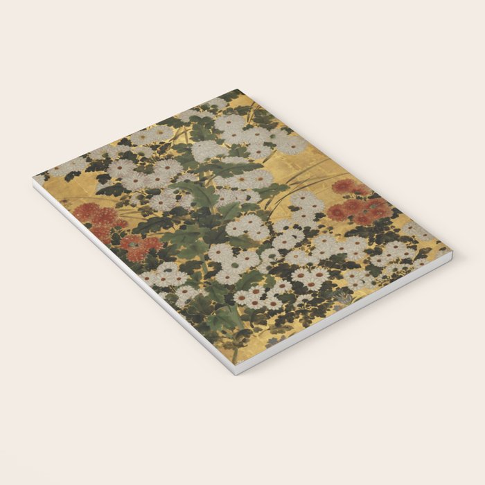 White Red Chrysanthemums Floral Japanese Gold Screen Notebook Gallery Image 3