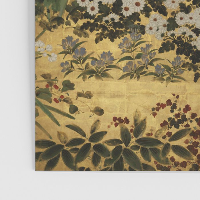 White Red Chrysanthemums Floral Japanese Gold Screen Poster Gallery Image 3