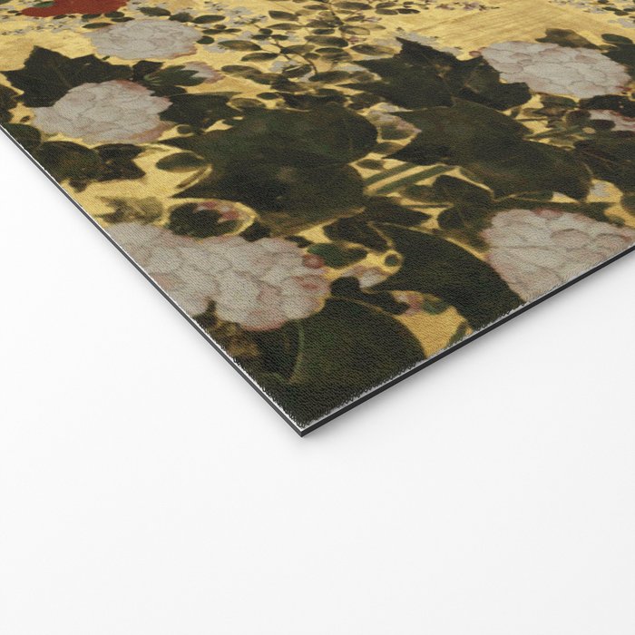 White Red Chrysanthemums Floral Japanese Gold Screen Welcome Mat Gallery Image 2