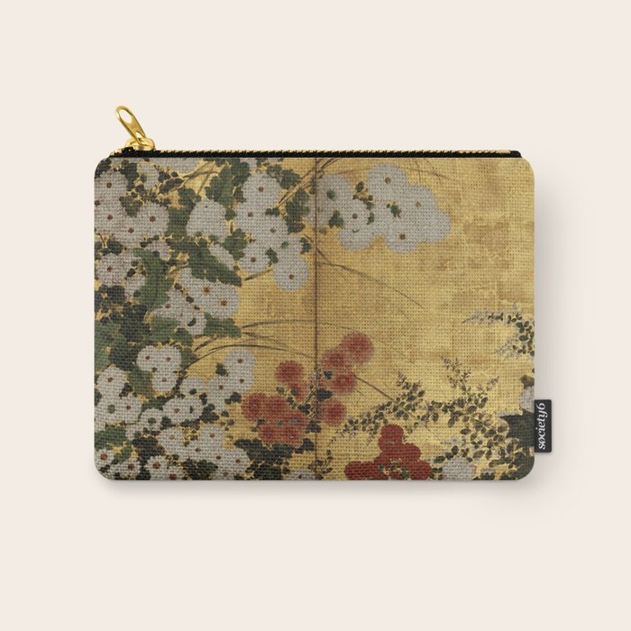 White Red Chrysanthemums Floral Japanese Gold Screen Carry All Pouch Gallery Image 1