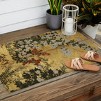 White Red Chrysanthemums Floral Japanese Gold Screen Outdoor Rug Gallery Image 2