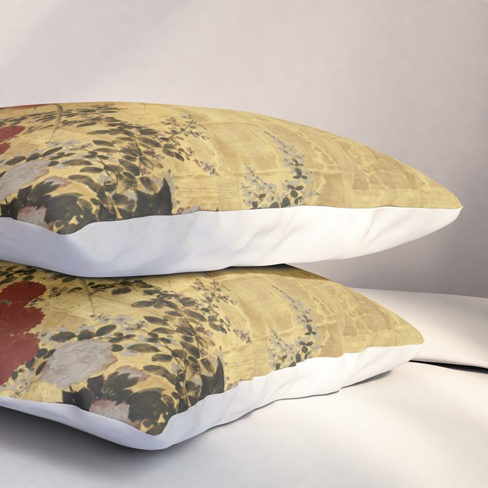 White Red Chrysanthemums Floral Japanese Gold Screen Pillow Sham Gallery Image 3