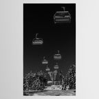 Winter ski slope chair lift amid frozen rime and ice of mountain woods beautiful landscape black and white photograph - photography - photographs Tablecloth Gallery Image 2