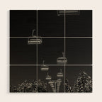 Winter ski slope chair lift amid frozen rime and ice of mountain woods beautiful landscape black and white photograph - photography - photographs Wood Wall Art Gallery Image 1