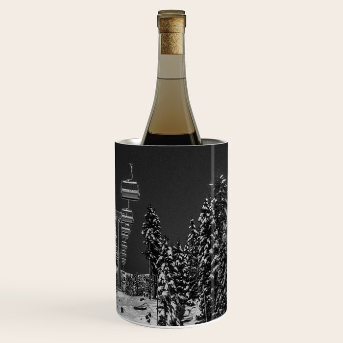 Winter ski slope chair lift amid frozen rime and ice of mountain woods beautiful landscape black and white photograph - photography - photographs Wine Chiller Gallery Image 3