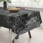 Winter ski slope chair lift amid frozen rime and ice of mountain woods beautiful landscape black and white photograph - photography - photographs Tablecloth Gallery Image 3