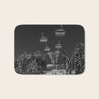 Winter ski slope chair lift amid frozen rime and ice of mountain woods beautiful landscape black and white photograph - photography - photographs Bath Mat Gallery Image 1