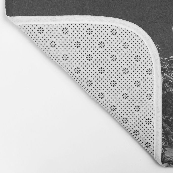 Winter ski slope chair lift amid frozen rime and ice of mountain woods beautiful landscape black and white photograph - photography - photographs Bath Mat Gallery Image 2