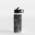 Winter ski slope chair lift amid frozen rime and ice of mountain woods beautiful landscape black and white photograph - photography - photographs Water Bottle Gallery Image 1