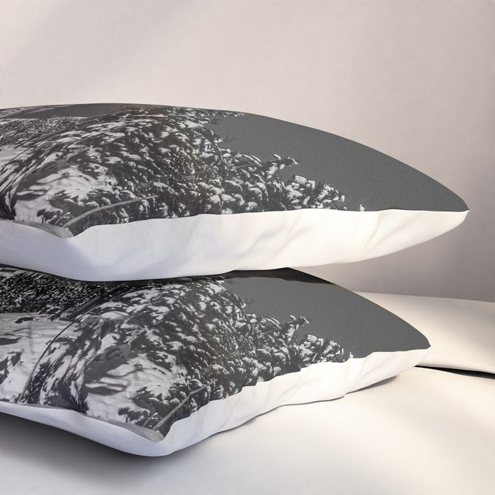 Winter ski slope chair lift amid frozen rime and ice of mountain woods beautiful landscape black and white photograph - photography - photographs Pillow Sham Gallery Image 3