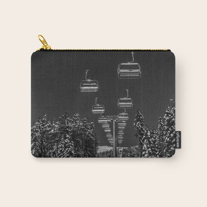 Winter ski slope chair lift amid frozen rime and ice of mountain woods beautiful landscape black and white photograph - photography - photographs Carry All Pouch Gallery Image 1
