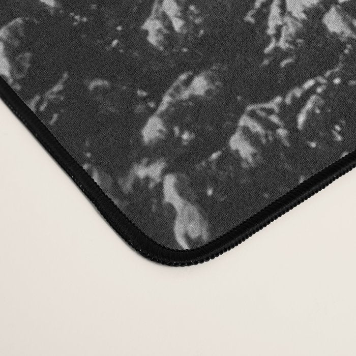 Winter ski slope chair lift amid frozen rime and ice of mountain woods beautiful landscape black and white photograph - photography - photographs Desk Mat Gallery Image 4