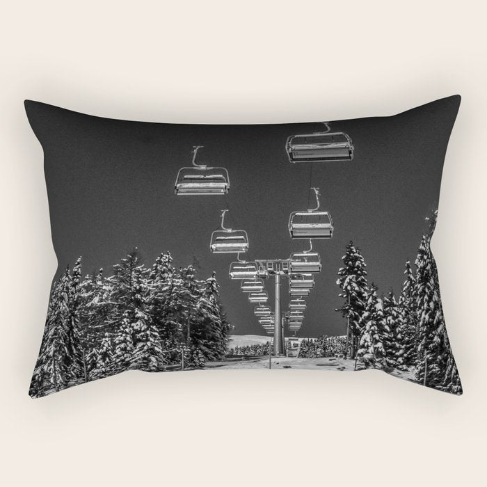 Winter ski slope chair lift amid frozen rime and ice of mountain woods beautiful landscape black and white photograph - photography - photographs Rectangular Pillow Gallery Image 1