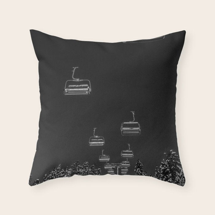 Winter ski slope chair lift amid frozen rime and ice of mountain woods beautiful landscape black and white photograph - photography - photographs Throw Pillow Gallery Image 6