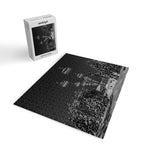 Winter ski slope chair lift amid frozen rime and ice of mountain woods beautiful landscape black and white photograph - photography - photographs Jigsaw Puzzle Gallery Image 2