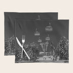 Winter ski slope chair lift amid frozen rime and ice of mountain woods beautiful landscape black and white photograph - photography - photographs Placemat Gallery Image 1