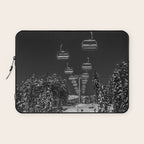 Winter ski slope chair lift amid frozen rime and ice of mountain woods beautiful landscape black and white photograph - photography - photographs Laptop Sleeve Gallery Image 1