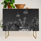 Winter ski slope chair lift amid frozen rime and ice of mountain woods beautiful landscape black and white photograph - photography - photographs Credenza Gallery Image 1
