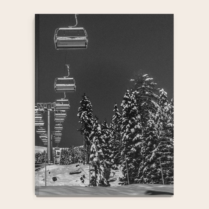 Winter ski slope chair lift amid frozen rime and ice of mountain woods beautiful landscape black and white photograph - photography - photographs Notebook Gallery Image 4