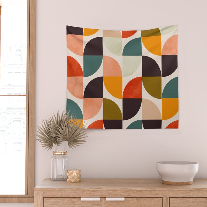 bauhaus mid century geometric shapes 9 Wall Tapestry Gallery Image 2