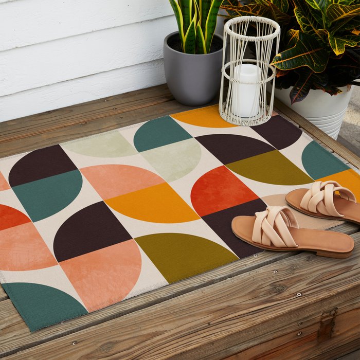 bauhaus mid century geometric shapes 9 Outdoor Rug Gallery Image 2