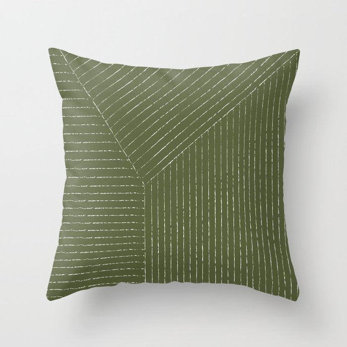 Lines (Moss Green) Throw Pillow Gallery Image 1
