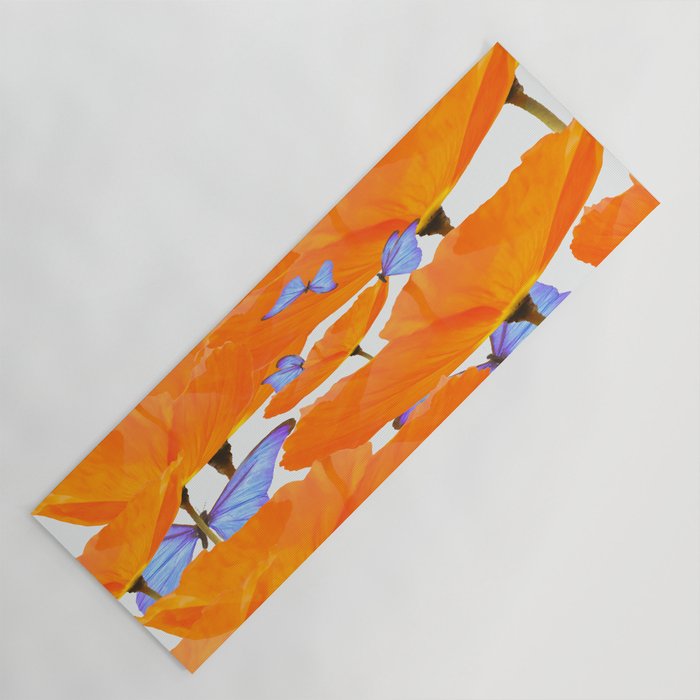 Poppies And Butterflies White Background #decor #society6 #buyart Yoga Mat Gallery Image 1
