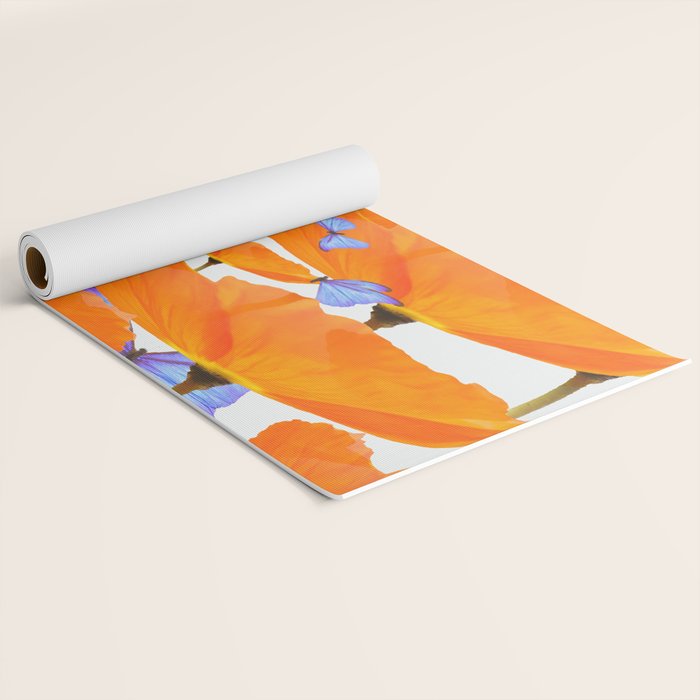 Poppies And Butterflies White Background #decor #society6 #buyart Yoga Mat Gallery Image 2