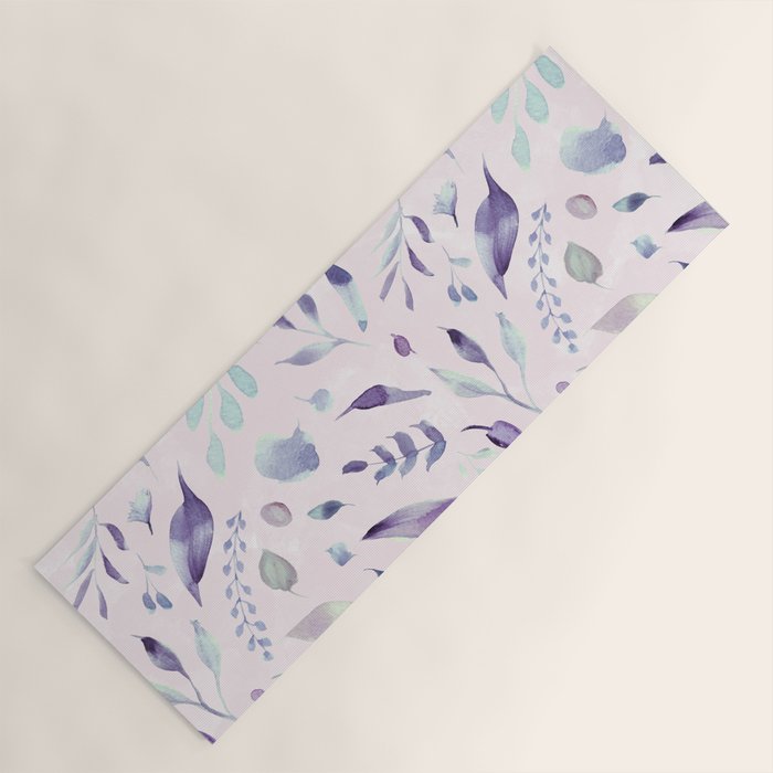 Modern blush pink navy blue purple watercolor floral Yoga Mat Gallery Image 1