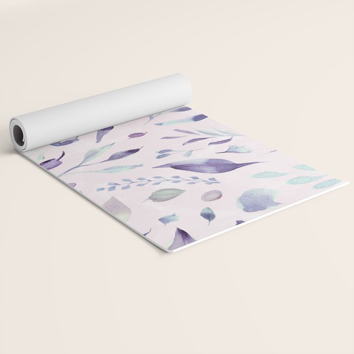 Modern blush pink navy blue purple watercolor floral Yoga Mat Gallery Image 2