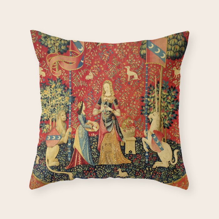 Lady and the Unicorn - Smell Throw Pillow Gallery Image 1