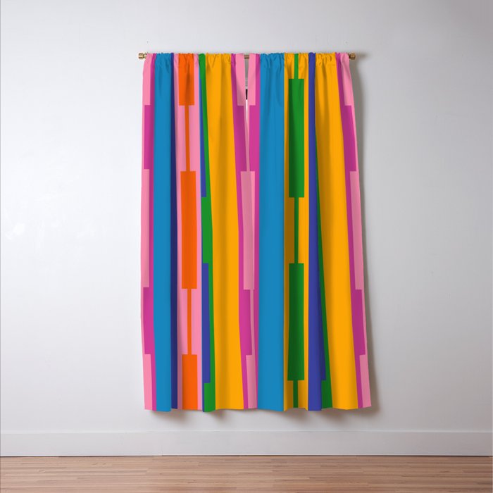 Colorful and Bold Geo Chain Geometric Color Block Stripes Vertical Pattern 2 Window Curtain Gallery Image 3