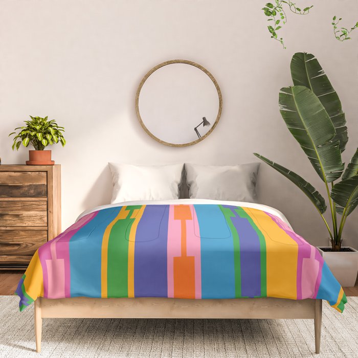 Colorful and Bold Geo Chain Geometric Color Block Stripes Vertical Pattern 2 Comforter Gallery Image 3