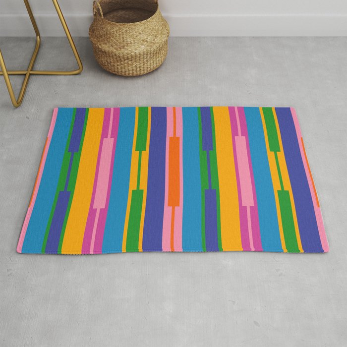 Colorful and Bold Geo Chain Geometric Color Block Stripes Vertical Pattern 2 Rug Gallery Image 1