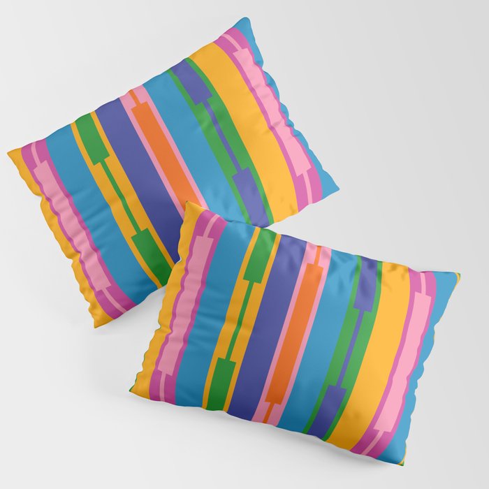 Colorful and Bold Geo Chain Geometric Color Block Stripes Vertical Pattern 2 Pillow Sham Gallery Image 3