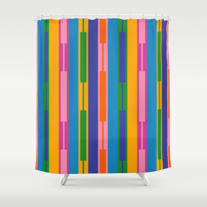 Colorful and Bold Geo Chain Geometric Color Block Stripes Vertical Pattern 2 Shower Curtain Gallery Image 1