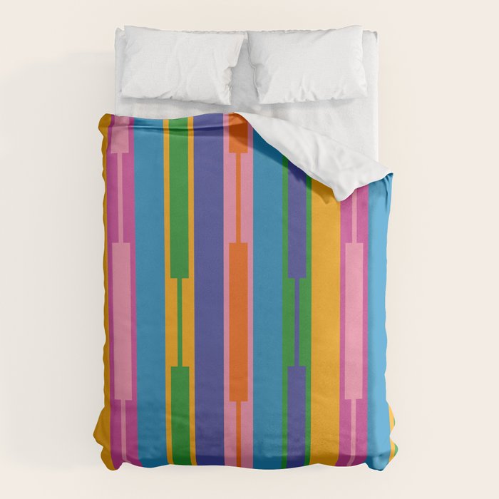 Colorful and Bold Geo Chain Geometric Color Block Stripes Vertical Pattern 2 Duvet Cover Gallery Image 1