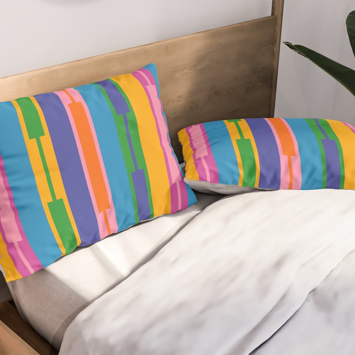 Colorful and Bold Geo Chain Geometric Color Block Stripes Vertical Pattern 2 Pillow Sham Gallery Image 2