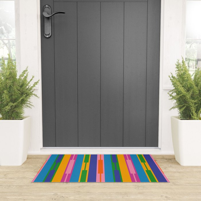 Colorful and Bold Geo Chain Geometric Color Block Stripes Vertical Pattern 2 Welcome Mat Gallery Image 3