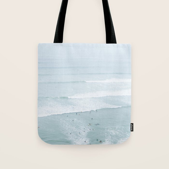 Tiny Surfers from the Sky, Lima, Peru Tote Bag Gallery Image 1