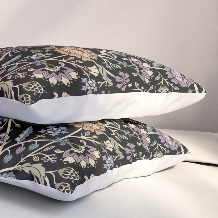 Pollinator Dragons - fantasy, goth floral - muted jewel tones on black Pillow Sham Gallery Image 3