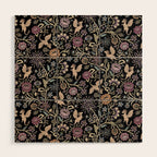 Pollinator Dragons - fantasy, goth floral - muted jewel tones on black Wood Wall Art Gallery Image 1