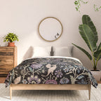 Pollinator Dragons - fantasy, goth floral - muted jewel tones on black Comforter Gallery Image 3