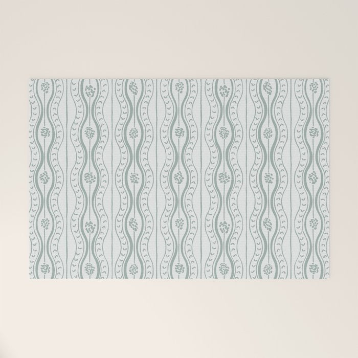 Wavy lines and tiny blooms - dusty mint pastel green pattern Welcome Mat Gallery Image 1