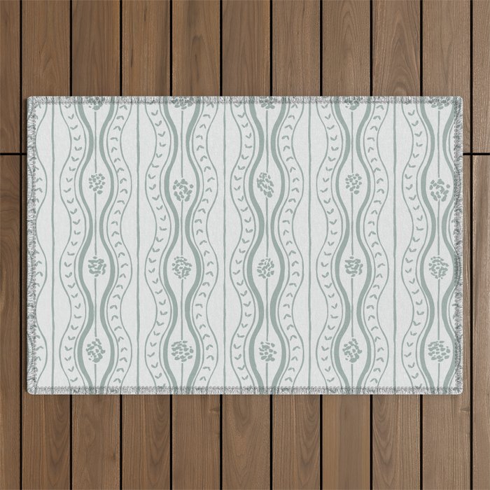 Wavy lines and tiny blooms - dusty mint pastel green pattern Outdoor Rug Gallery Image 1