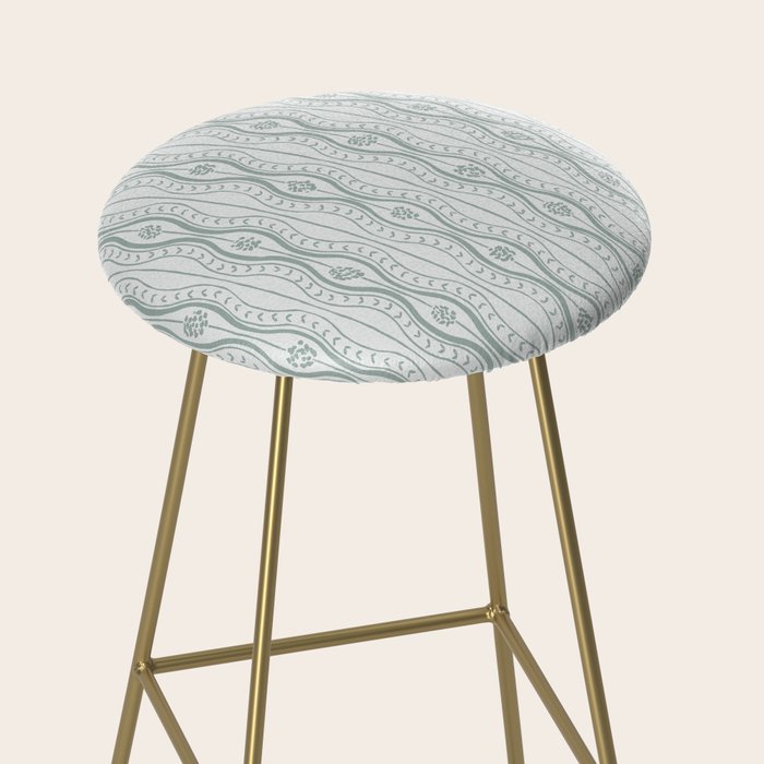 Wavy lines and tiny blooms - dusty mint pastel green pattern Stool Gallery Image 2