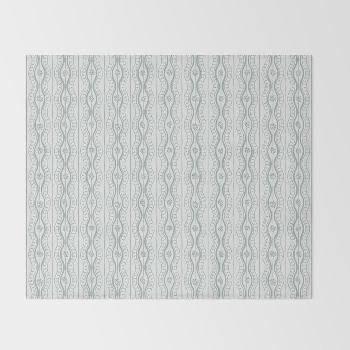 Wavy lines and tiny blooms - dusty mint pastel green pattern Throw Blanket Gallery Image 2