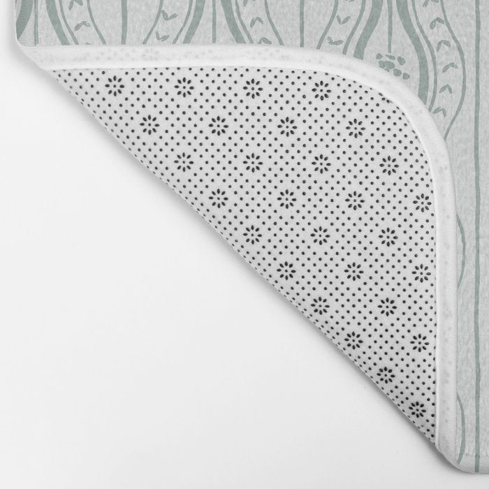 Wavy lines and tiny blooms - dusty mint pastel green pattern Bath Mat Gallery Image 2