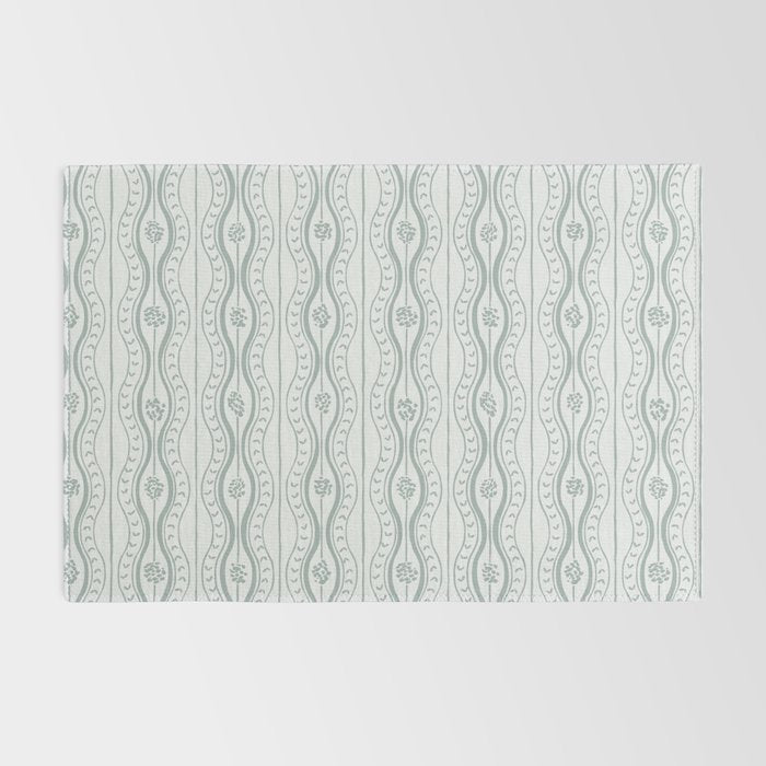 Wavy lines and tiny blooms - dusty mint pastel green pattern Rug Gallery Image 2