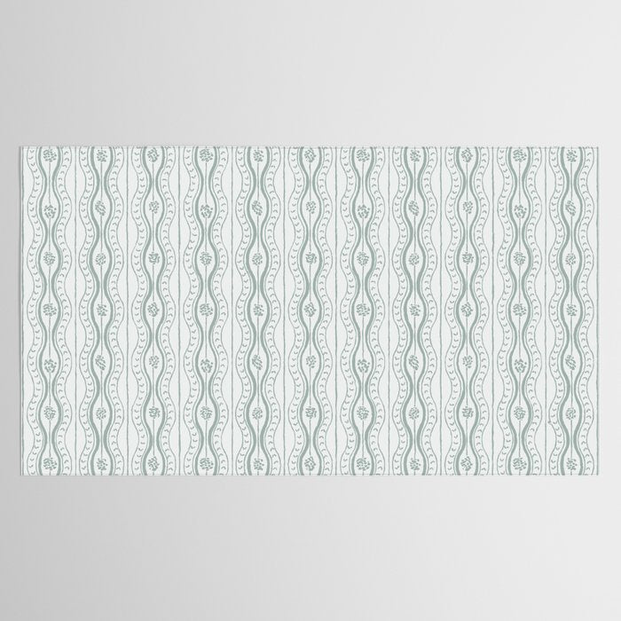 Wavy lines and tiny blooms - dusty mint pastel green pattern Tablecloth Gallery Image 2